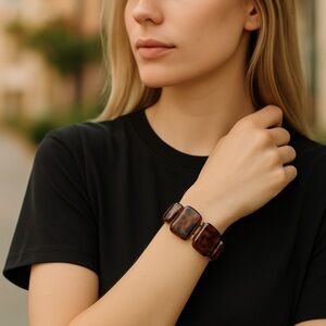 Brown Tortoiseshell Cuff Bracelet Stretch 2.25” wide
